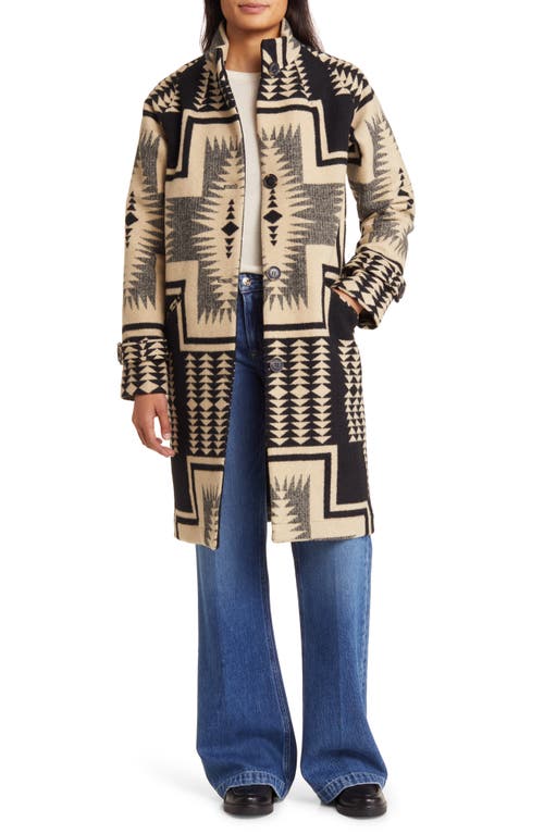 1930s Coats and Jackets History Pendleton Timberline Jacquard Virgin Wool Blend Coat in BlackTan Harding at Nordstrom Size Large $629.00 AT vintagedancer.com