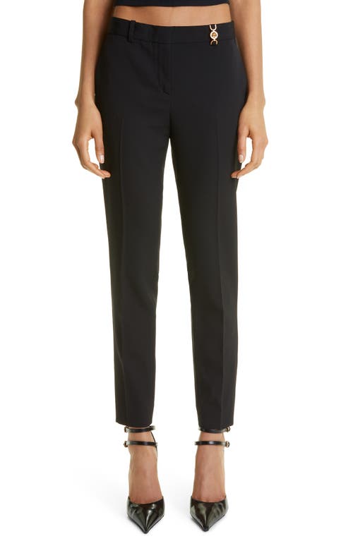 Versace Stretch Wool Straight Leg Trousers in Black