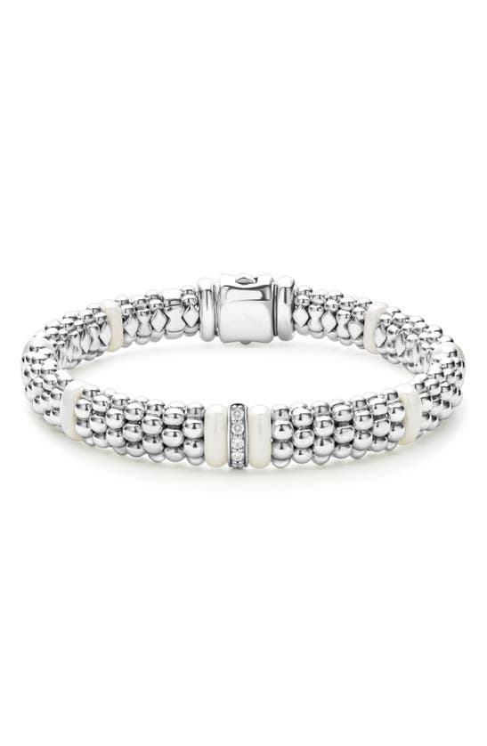 Lagos Sterling Silver And Gold White Caviar White Ceramic Diamond Link Bracelet In Silver/ Diamond