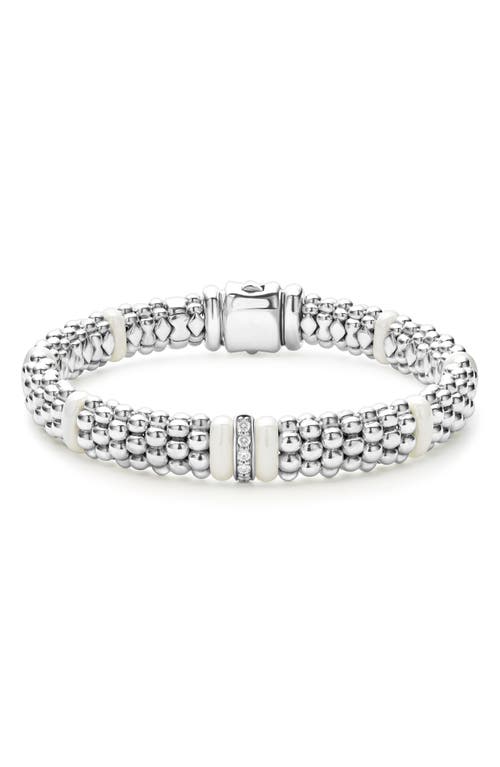 Lagos Sterling Silver And Gold White Caviar White Ceramic Diamond Link Bracelet In Silver/diamond