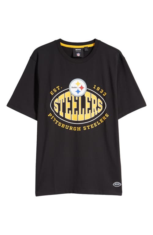 Shop Hugo Boss Boss X Nfl Stretch Cotton Graphic T-shirt In Pittsburgh Steelers Black