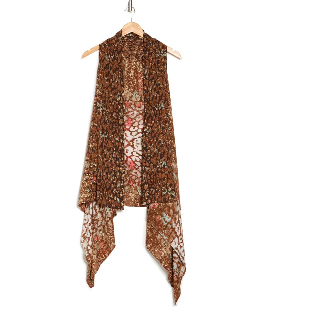 La Fiorentina Cheetah Print Sleeveless Cardigan In Brown