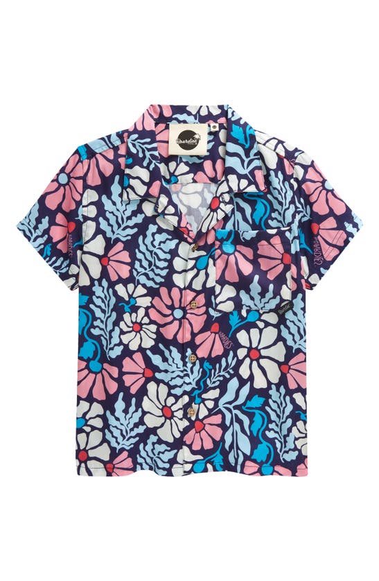 Boardies Kids' Floral Short Sleeve Button-up Shirt In Blue