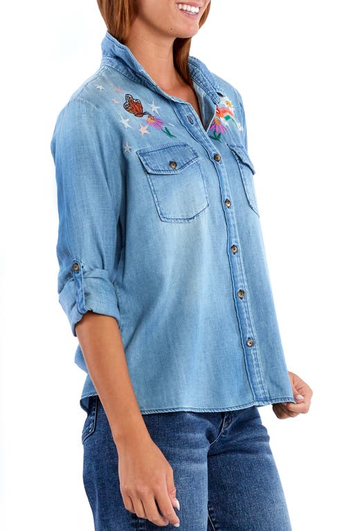 Billy T Happy Place Embrodiered Denim Button-up Shirt In Denim