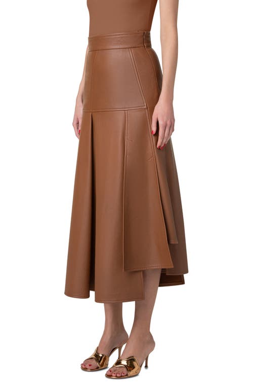 Shop Akris Asymmetric Leather Midi Skirt In Vicuna