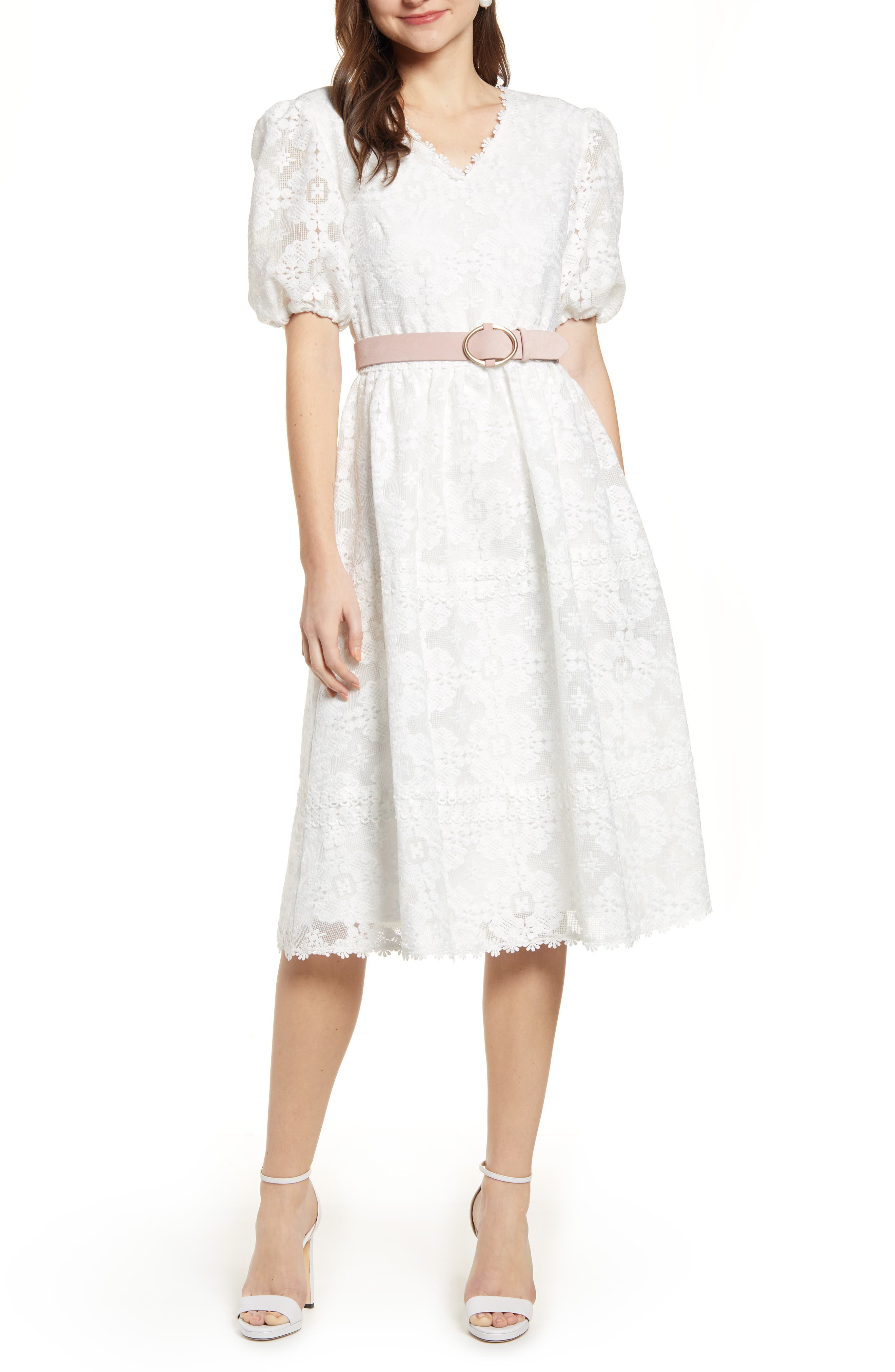 Rachel Parcell V-Neck Lace Dress, White (Nordstrom Exclusive)