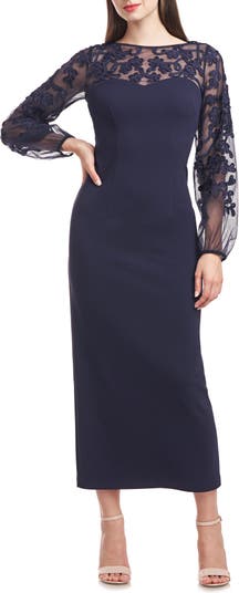 Sheer sleeve hotsell soutache sheath dress