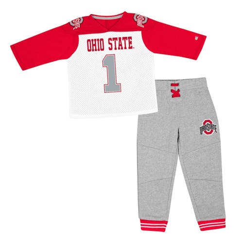 Toddler Colosseum Scarlet/Heather Gray Ohio State Buckeyes Jingtinglers Football V-Neck Jersey T-Shirt & Pants Set