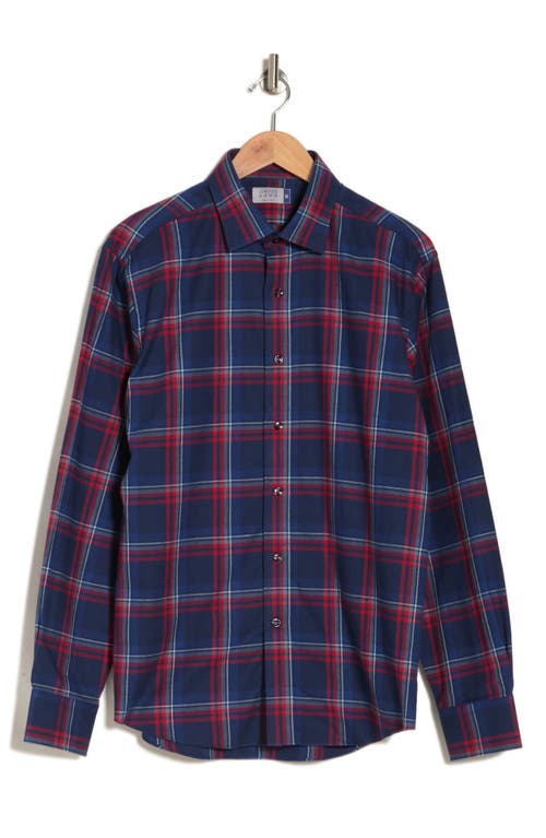 Lorenzo Uomo Trim Fit Plaid Flannel Cotton Dress Shirt In Navy/red