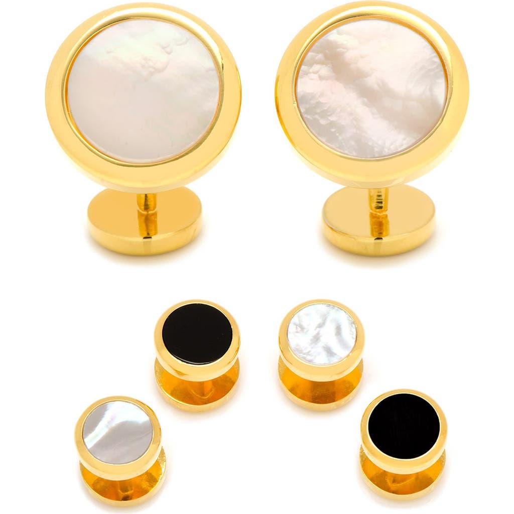 Cufflinks, Inc . Ox And Bull Trading Co. Semi-precious Cuff Links & Shirt Studs Set In Gold/pearl