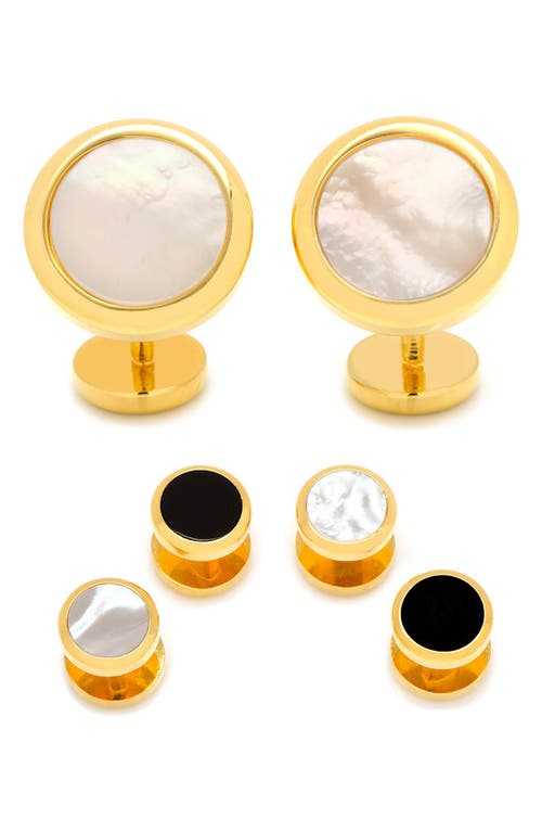 Cufflinks, Inc . Ox And Bull Trading Co. Semi-precious Cuff Links & Shirt Studs Set In Gold/pearl