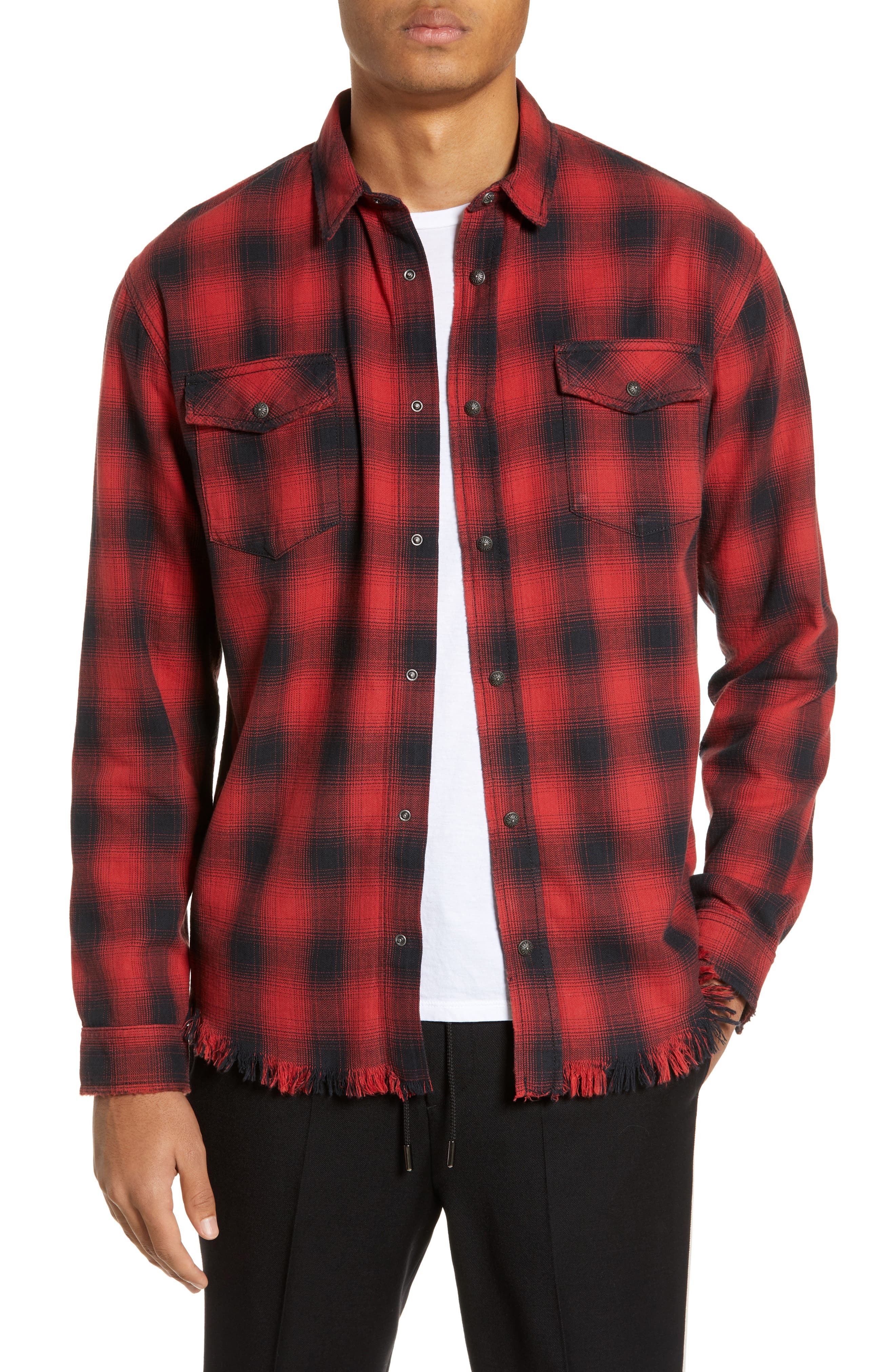 The Kooples Slim Fit Ombre Plaid Shirt, Red
