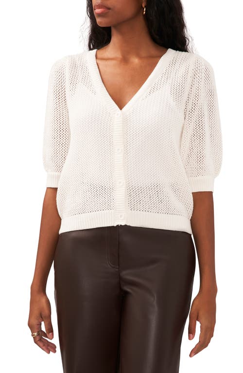 halogen(r) Open Stitch Puff Sleeve Cardigan in New Ivory