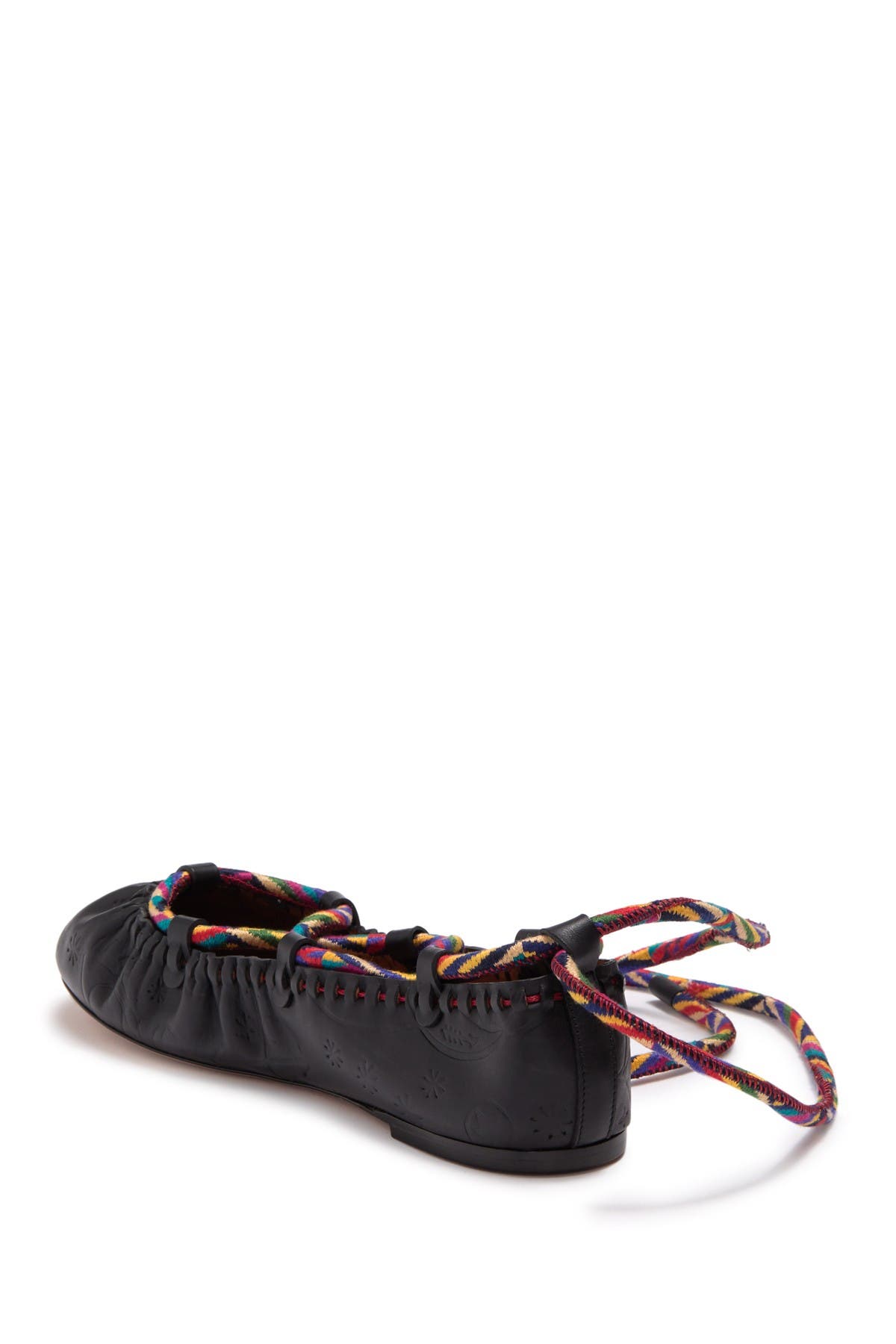 valentino leather printed ankle tie ballerina flat