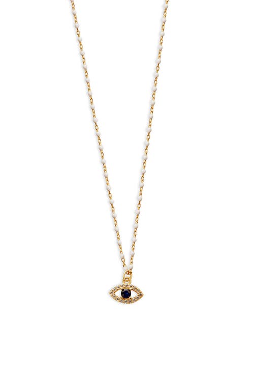 Argento Vivo Sterling Silver White Enamel Pavé Evil Eye Pendant Necklace in Gold