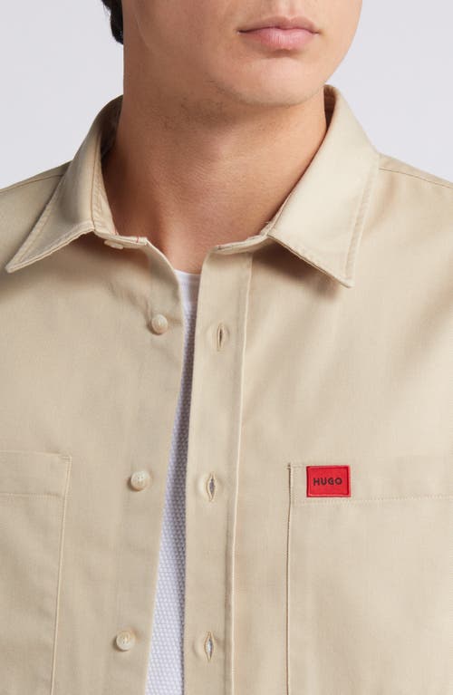 Hugo Boss Oversize-fit Shirt In Cotton Twill With Logo Label In Open Beige