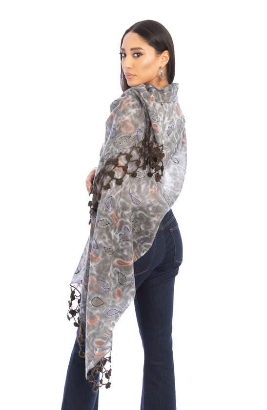 Saachi Mix Print Fringe Scarf In Grey