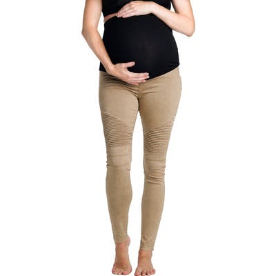 Preggo Leggings Moto Maternity Leggings, Brown