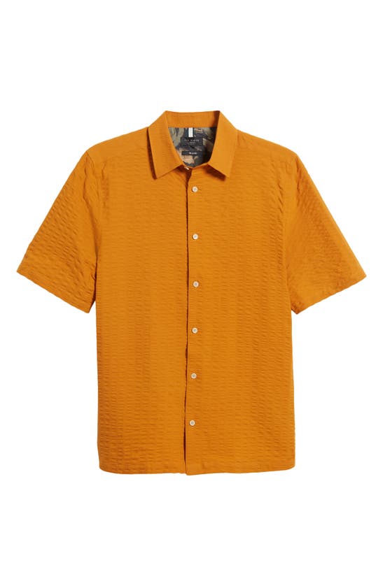 Shop Ted Baker Verdon Relaxed Fit Solid Short Sleeve Cotton Seersucker Button-up Shirt In Dark Orange