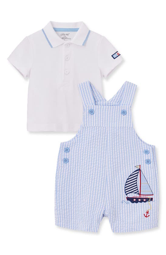Little Me Boys' Sailboat Shortall & Polo Shirt Set - Baby In Blue