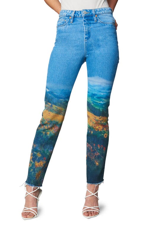 BLANKNYC Madison Digital Print High Waist Raw Hem Ankle Jeans in Throwback at Nordstrom, Size 28