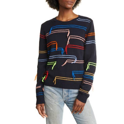 Chinti & Parker Horizontals Wool & Cashmere Sweater, Blue
