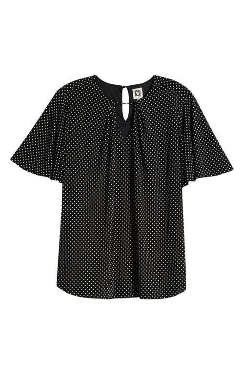 Shop Anne Klein Polka Dot Pleat Neck Top In Anne Black/anne White