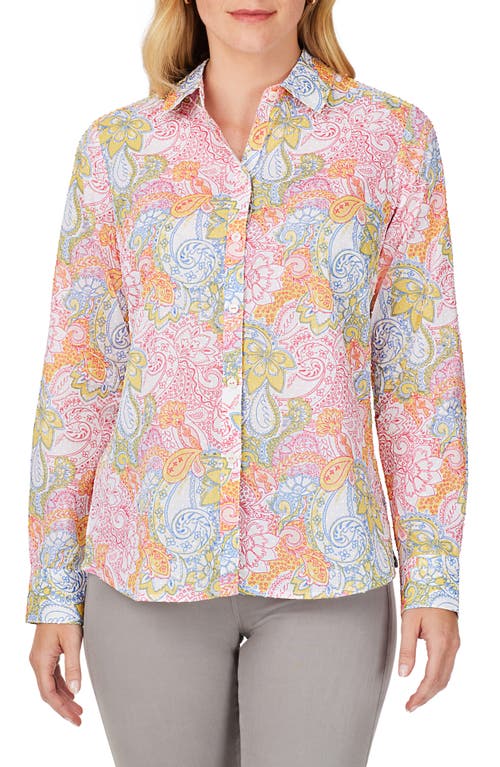 Foxcroft Ava Batik Floral Cotton Button-Up Shirt French Rose at Nordstrom,