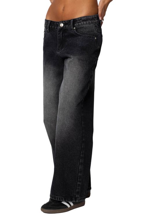 Shop Edikted Magda Low Rise Wide Jeans In Black-washed