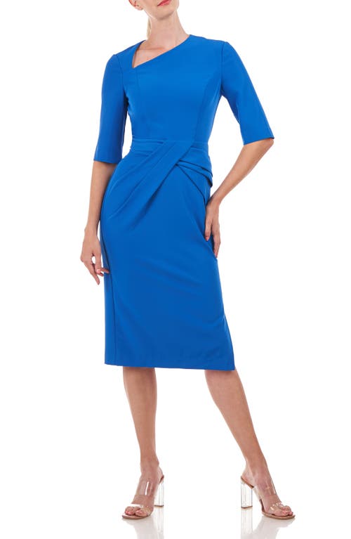 Alexa Asymmetric Midi Cocktail Dress in Deep Blue