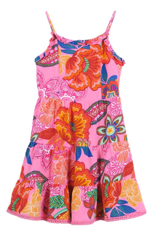 Shop Zunie Kids' Print Tiered Dress In Pink Multi