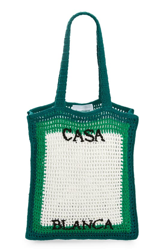 Casablanca Crochet Tennis Bag Tote In Green/ White
