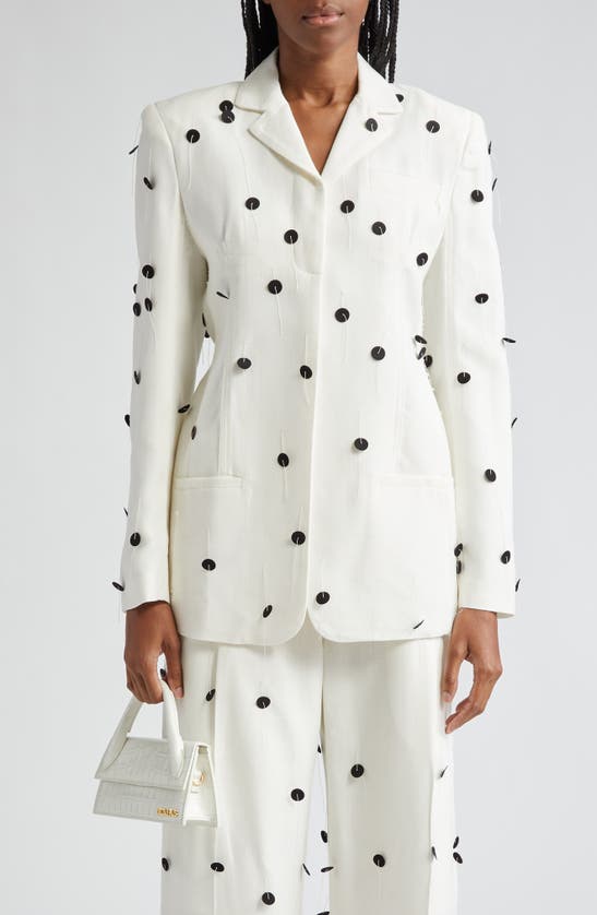 JACQUEMUS LE VESTE CARACO EMBROIDERED POLKA DOT BELTED SINGLE BREASTED BLAZER