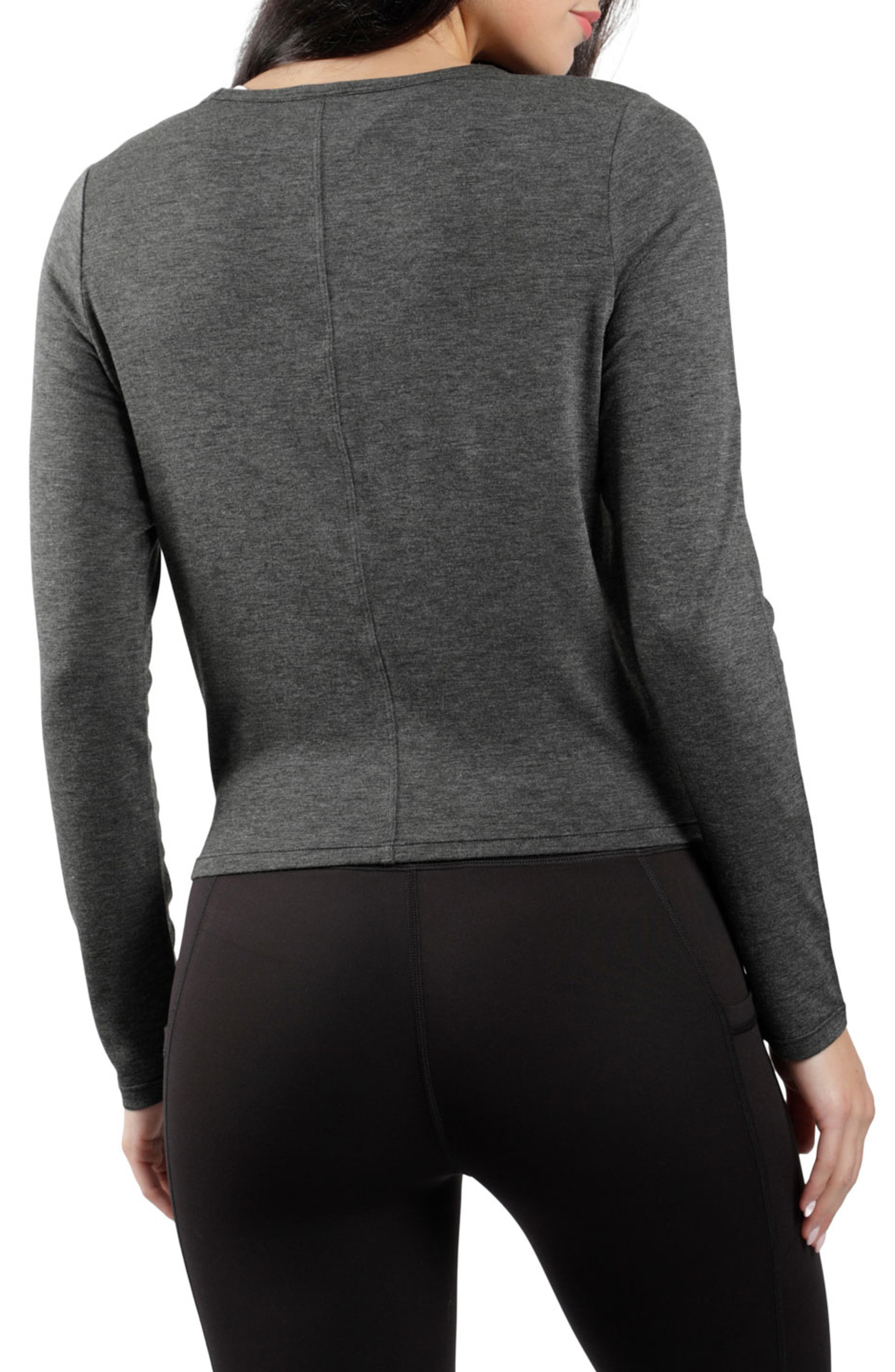 YOGALICIOUS Front Twist Long Sleeve Top, Alternate, color, HTR.CHARCOAL