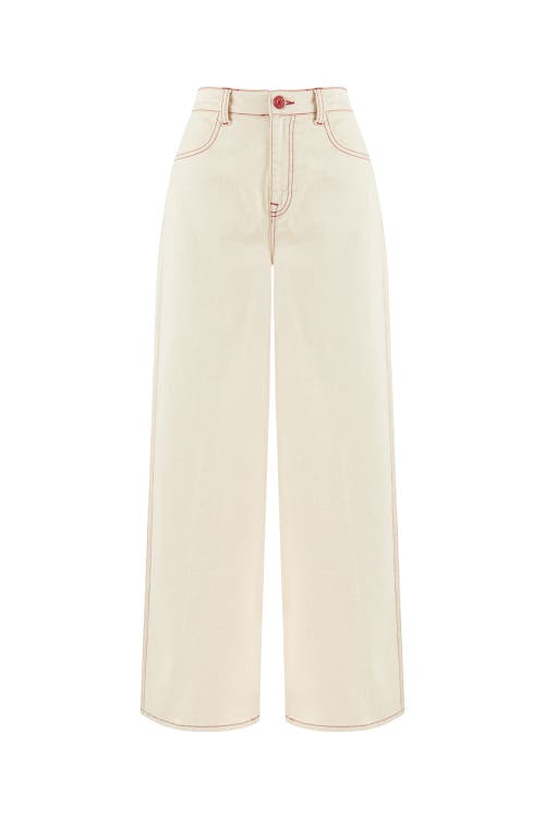 Shop Nocturne Jeans With Contrast Color Embroidery In Ivory