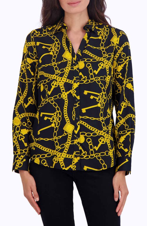 Foxcroft Mary Chain Print Cotton Button-up Shirt In Black