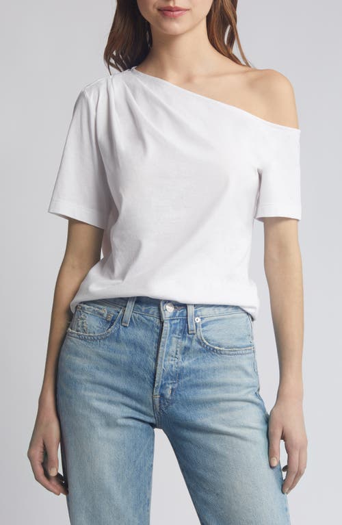 Randa Draped One-Shoulder Cotton Top in White