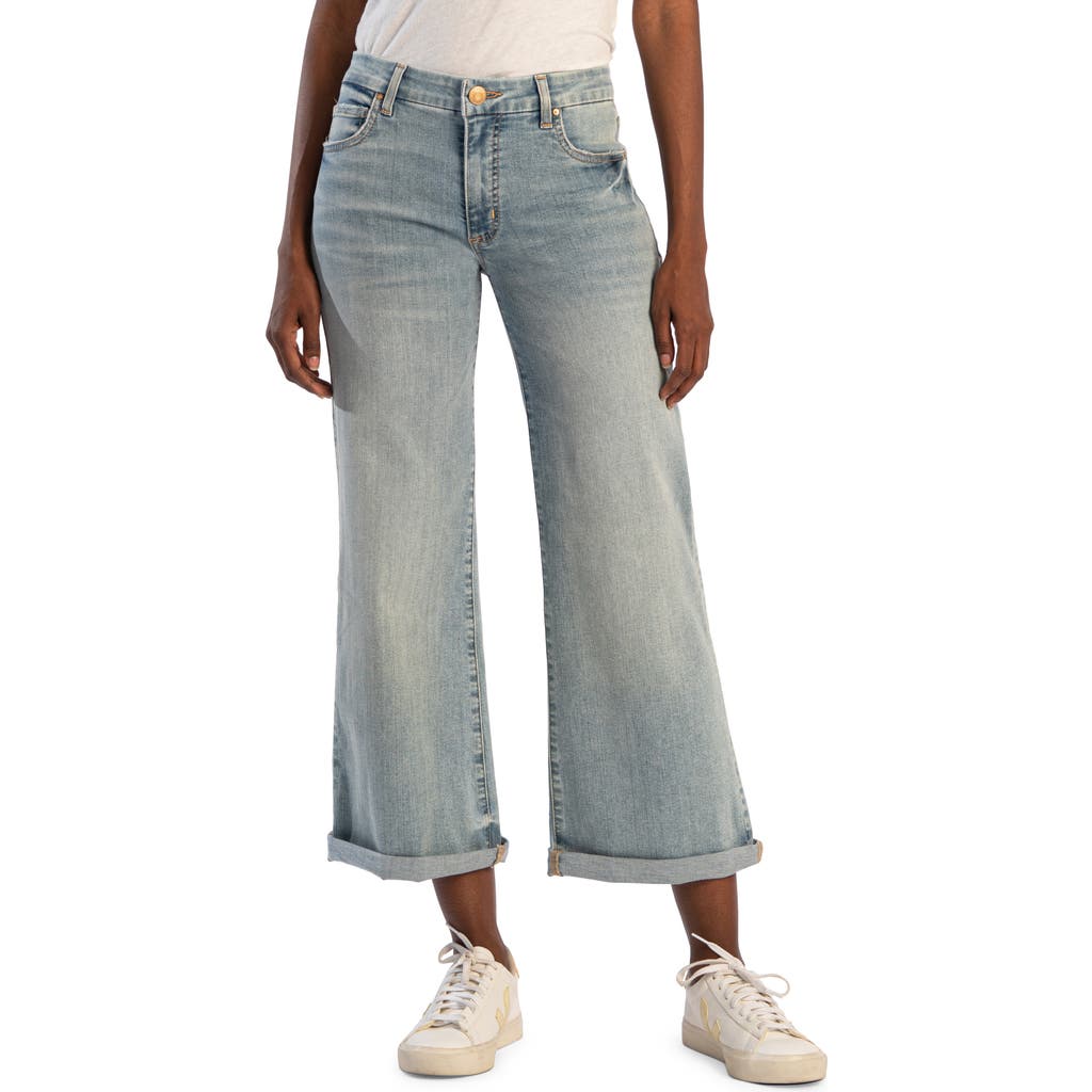 Kut From The Kloth Meg Cuffed Mid Rise Ankle Wide Leg Jeans In Check