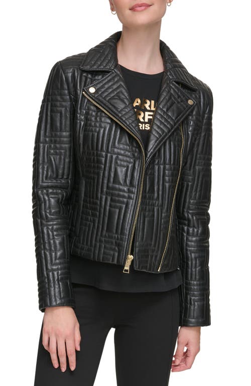 Karl Lagerfeld Paris Double Quilted Leather Moto Jacket Black at Nordstrom,