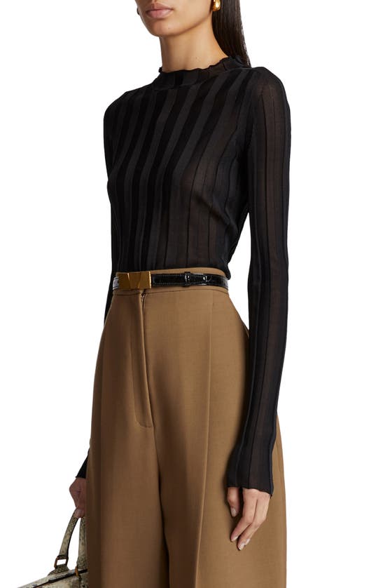 Shop Khaite Cosette Semisheer Silk Blend Rib Knit Top In Black