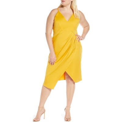 Plus Size Chi Chi London Curve Naima Ruched Asymmetrical Cocktail Dress, Yellow