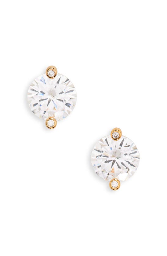 Kate Spade Duo Prong Brilliant Cz Stud Earrings In Clear/ Gold