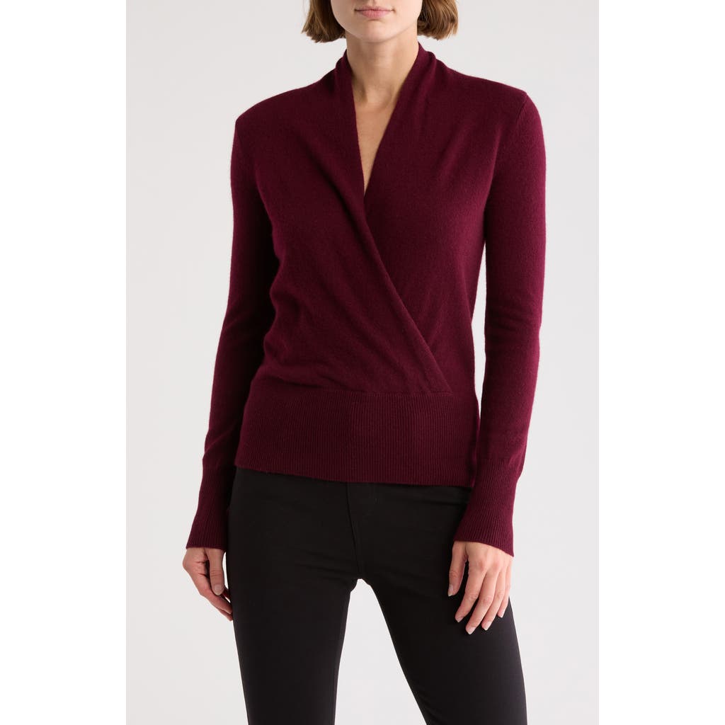 Sofia Cashmere Cashmere Faux Wrap Sweater In Bordeaux