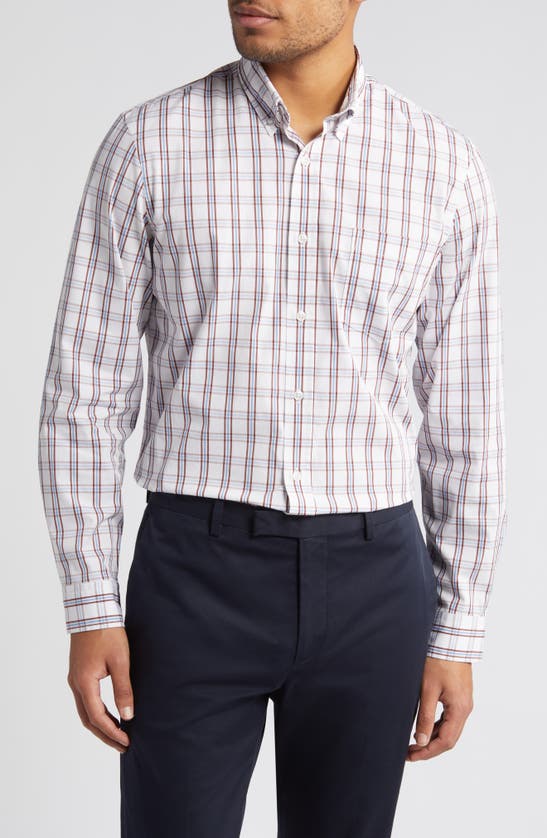Shop Nordstrom Trim Fit Check Stretch Button-down Shirt In White Tattersall Plaid