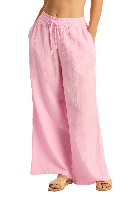 Shop Sea Level Sunset Beach High Waist Cotton Gauze Cover-up Pants In Pink
