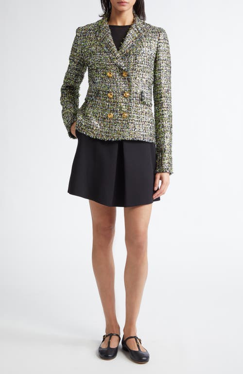 Shop Giambattista Valli Double Breasted Metallic Eyelash Tweed Blazer In Black/green