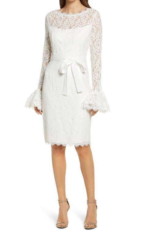Long Sleeve Lace Sheath Dress in Ivory