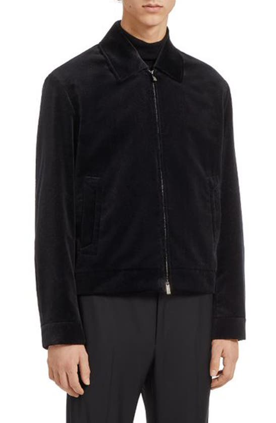 Shop Zegna Devoré Cotton Velveteen Evening Bomber Jacket In Black