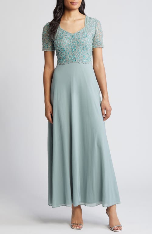 Beaded Bodice A-Line Gown in Sage