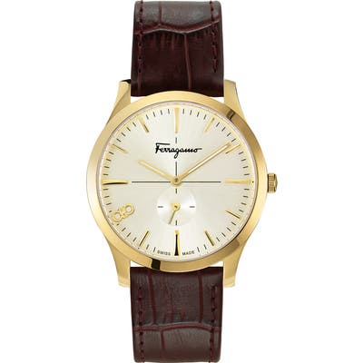 Salvatore Ferragamo Slim Leather Strap Watch, 40Mm